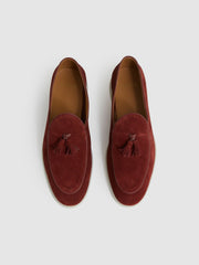 Suede Tassel Loafers Maroon Red | Men