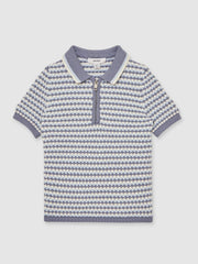 9-13 yrs Knitted Stripe Half-Zip Polo Shirt Blue/White | Children & Baby