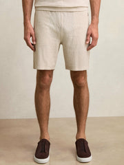 Cotton-Blend Stripe Drawstring Shorts Ecru/Taupe Brown | Men