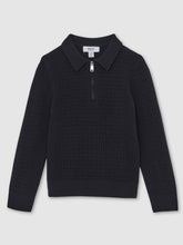 13-14 yrs Wool Waffle-Knit Half-Zip Polo Shirt Navy Blue | Children & Baby