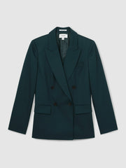 Wool-Blend Double-Breasted Suit Blazer Green | Women