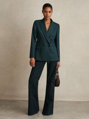 Wool-Blend Double-Breasted Suit Blazer Green | Women