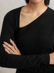 Wool-Blend Asymmetric Knit Top Black | Women