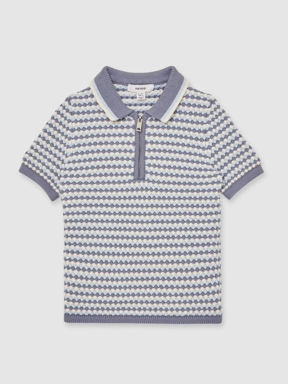 13-14 yrs Knitted Stripe Half-Zip Polo Shirt Blue/White | Children & Baby