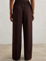 Petite Wide Leg Elasticated Waist Trousers Burgundy | Women