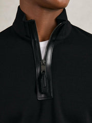 Leather-Placket Interlock Sweatshirt Black | Men