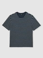 Cotton Textured Stripe T-Shirt White/Navy | Men