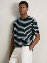 Cotton Textured Stripe T-Shirt White/Navy | Men