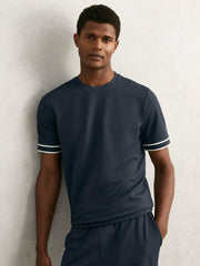 Textured Crew-Neck Tipped T-Shirt Airforce Blue | Men