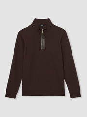 Leather-Placket Interlock Sweatshirt Cherry Red | Men