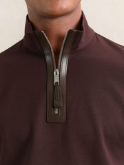 Leather-Placket Interlock Sweatshirt Cherry Red | Men