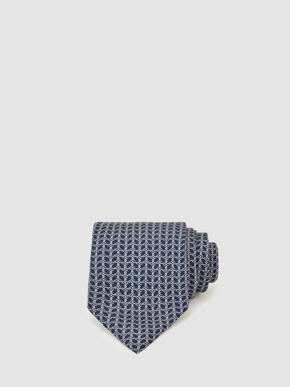 Silk Geometric-Chain Print Tie Navy | Men