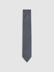 Silk Geometric-Chain Print Tie Navy | Men