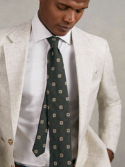 Silk-Wool Square-Medallion Tie Forest Green | Men