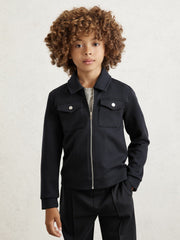 9-13 yrs Interlock Zip Through Overshirt Navy Blue | Children & Baby