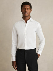 Slim Fit Cotton Sateen Shirt White | Men