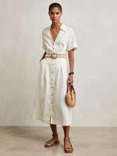 Petite Linen Belted Midi Shirt Dress Ivory | Women
