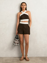 Linen Colourblock Shorts Chocolate/Cream | Women