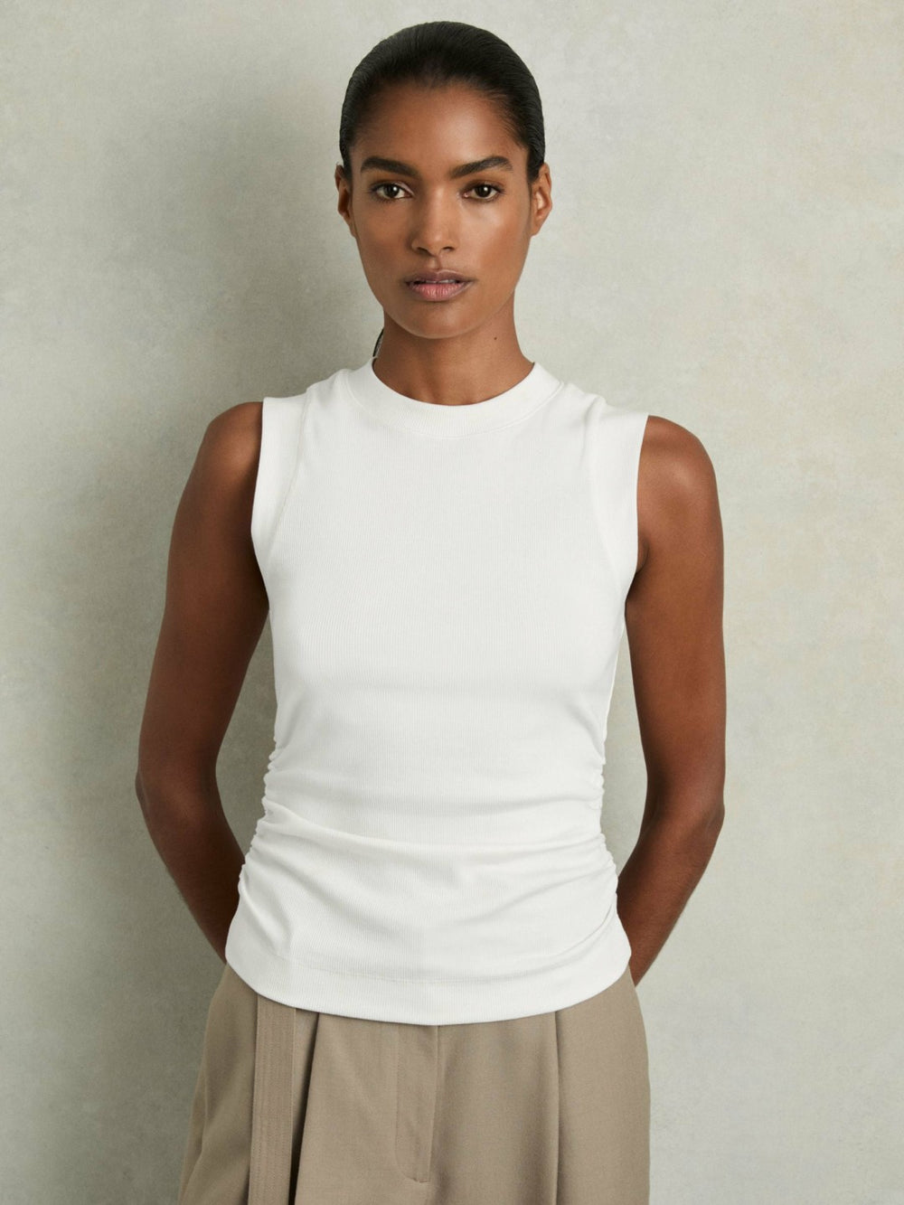 Ribbed Ruched Waist Vest White | Women