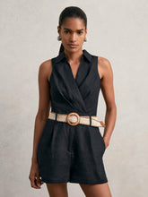 Linen Belted Sleeveless Wrap Playsuit Navy | Women