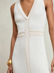 Craft-Stitch Knitted Midi Dress Ivory | Women