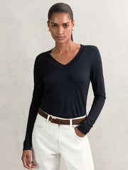 Jersey V-Neck Top Navy | Women