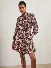 Printed Tie-Waist Flippy Mini Dress Burgundy/Cream | Women