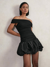 Off-Shoulder Puffball Mini Dress Black | Women