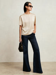 Silk Short-Sleeve Top Champagne Neutral | Women