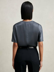 Silk Short-Sleeve Top Blue | Women