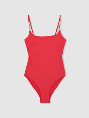 Hardware-Strap Cut-Out Swimsuit Coral Red | Women