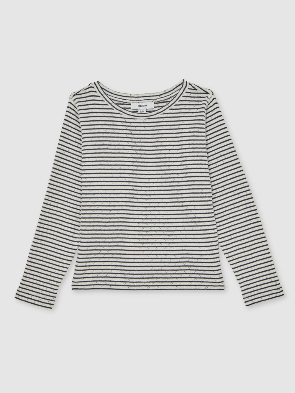 13-14 yrs Cotton Pointelle Long Sleeve Top Navy/White | Children & Baby