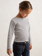 9-13 yrs Cotton Pointelle Long Sleeve Top Navy/White | Children & Baby