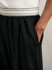 Wide-Leg Contrast-Waistband Trousers Black | Women