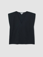 Cotton Shoulder-Pad V-Neck Top Navy | Women