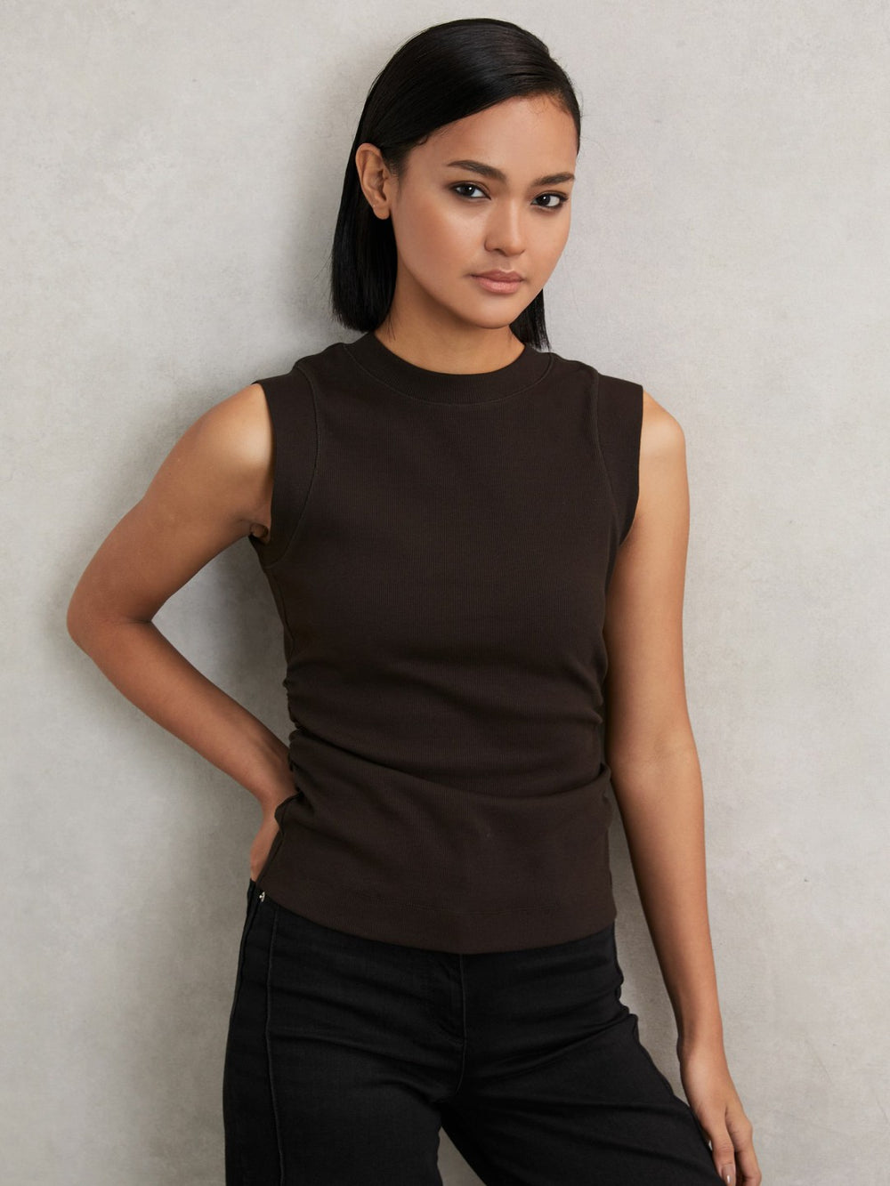 Ribbed Ruched Waist Vest Chocolate | Women