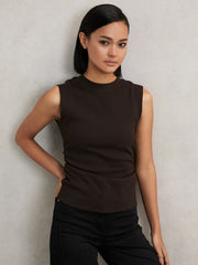 Ribbed Ruched Waist Vest Chocolate | Women