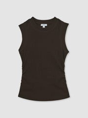 Ribbed Ruched Waist Vest Chocolate | Women