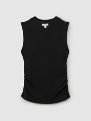 Ribbed Ruched Waist Vest Black | Women