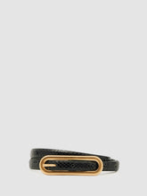 Leather Elongated-Buckle Skinny Belt Black | Women