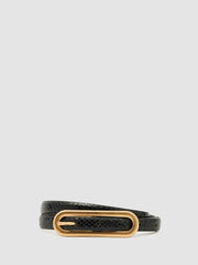 Leather Elongated-Buckle Skinny Belt Black | Women