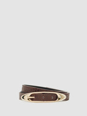 Croc-Effect Leather Oval-Buckle Belt Burgundy | Women