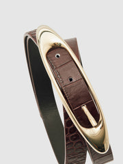 Croc-Effect Leather Oval-Buckle Belt Burgundy | Women
