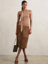 Suede Straight-Fit Midi Skirt Tan Brown | Women