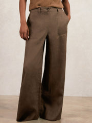 Petite Linen Wide Leg Trousers Chocolate Brown | Women