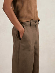 Petite Linen Wide Leg Trousers Chocolate Brown | Women