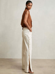 Petite Side Button Wide Leg Jeans Cream | Women