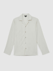 Plissé Cuban-Collar Long-Sleeve Shirt Off White | Men