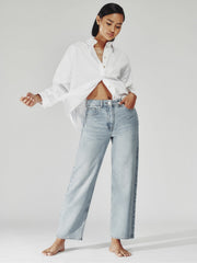 Petite Mid-Rise Straight-Leg Jeans Pale Blue | Women