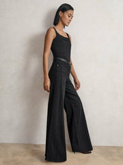 Petite Stretch-Cotton Wide-Leg Jeans Black | Women
